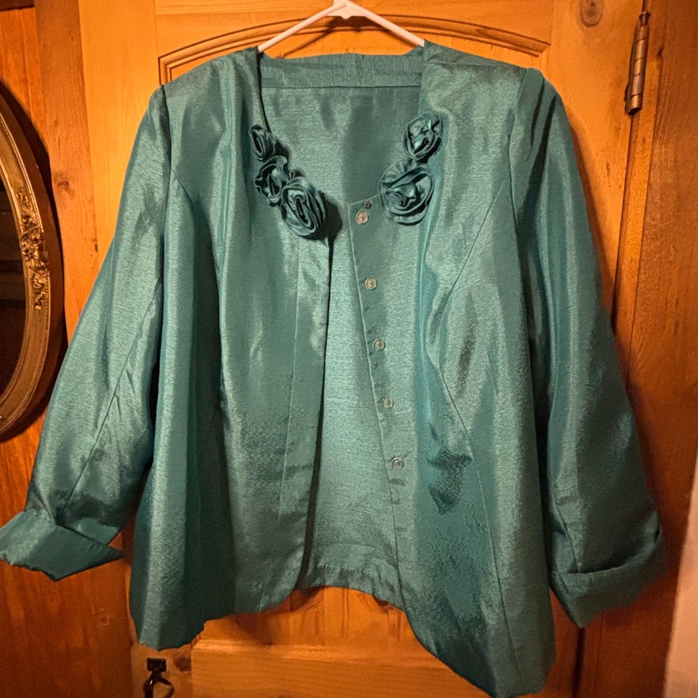 Elegant Teal Women's Blouse with Floral Details
